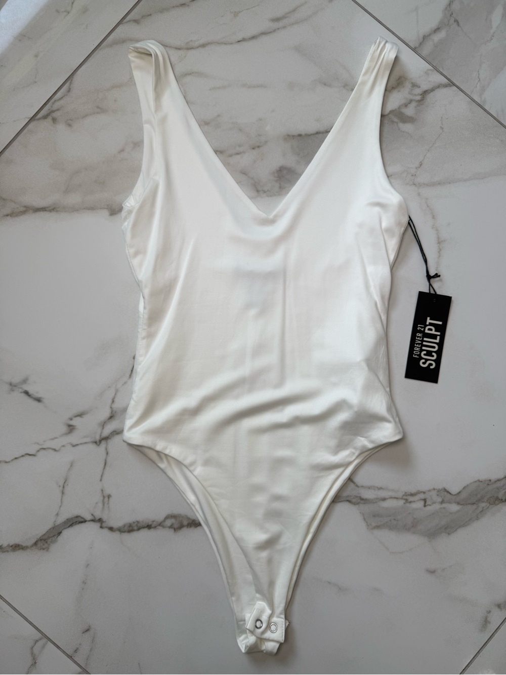 Forever 21 White Sculpt V-Neck Bodysuit